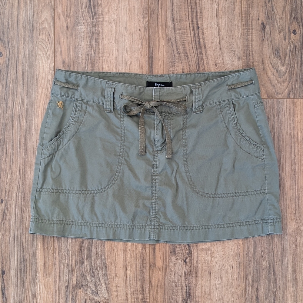 Y2K Express Khaki Green Mini Skirt Cargo Size 8